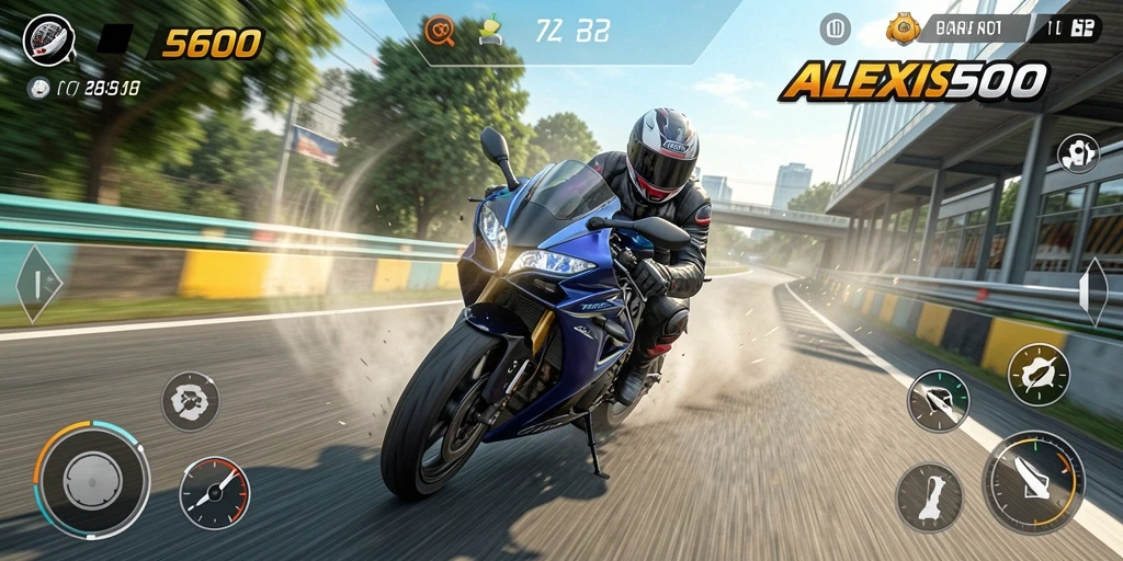Gambaran gameplay balapan motor yang menegangkan di ALEXIS500.