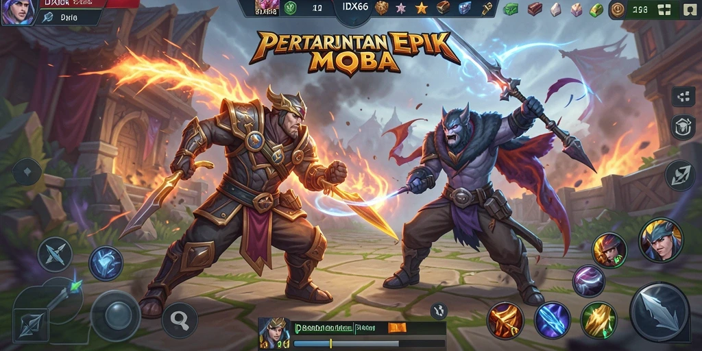 Screenshot menampilkan aksi intens dari gameplay MOBA IDX66.