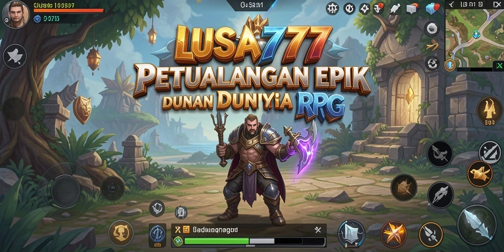Tampilan utama LUSA777 menampilkan karakter dalam pertempuran epik.