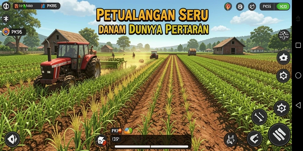 Tampilan gameplay PK95 yang menarik dengan aktivitas bertani yang seru.