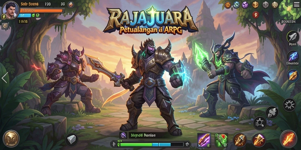 Screenshot RAJAJUARA menampilkan aksi pertarungan ARPG yang seru.