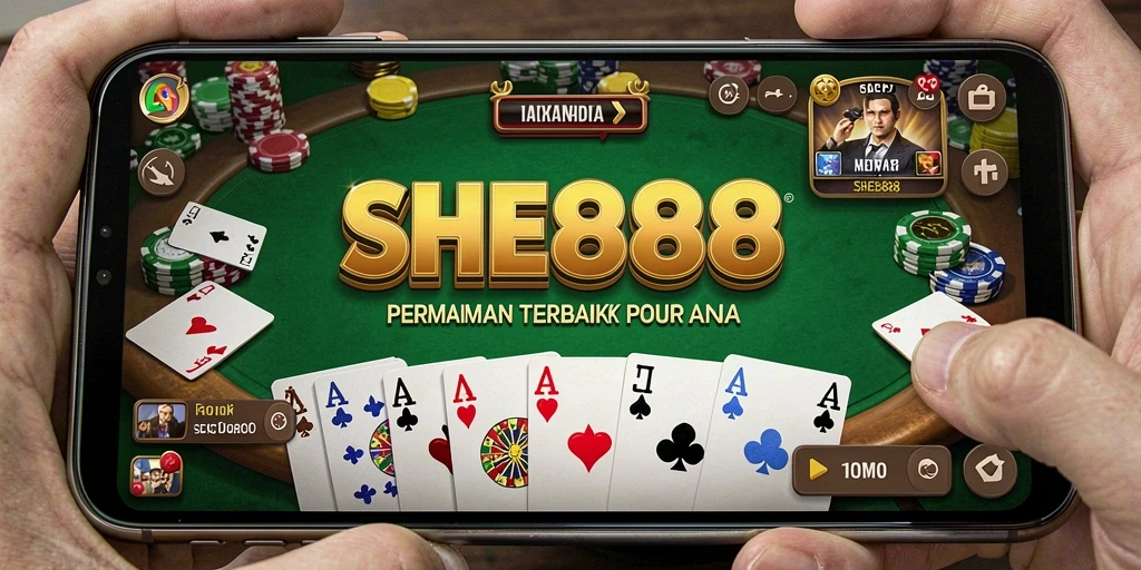 Tampilan gameplay Poker yang mendebarkan di SHE888.